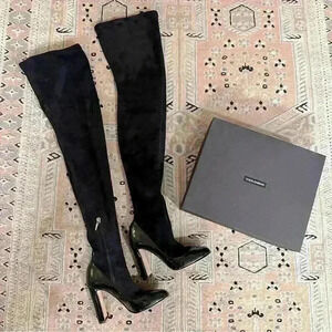 DOLCE & GABBANA Round Toe Pump Insert Over The Knee Suede Sock Boots Black Sz 36